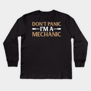 Don't Panic I'm a Mechanic Funny Mechanic Gift Kids Long Sleeve T-Shirt